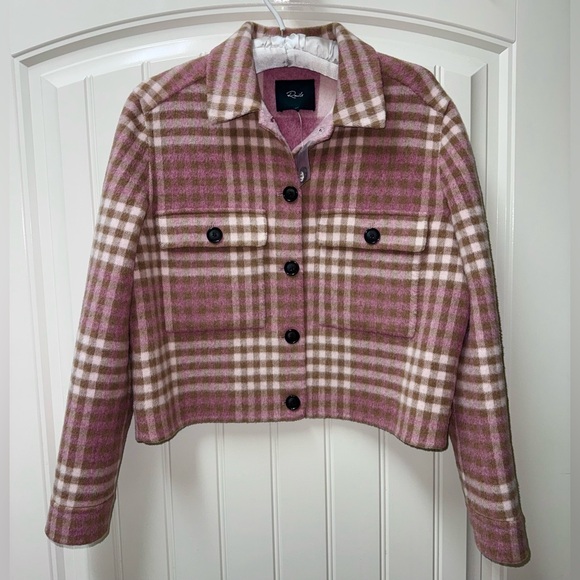 NEW NWOT WOMENS SMALL (bust 40”) STEFFI PLAID WOOL BLEND JACKET PINK PLAID - Picture 3 of 5